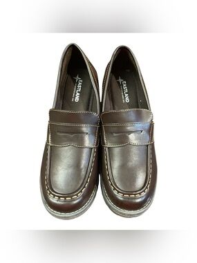 Eastland Holly Brown Chunky Penny Loafers Block Heel Lug Sole Women 9.5